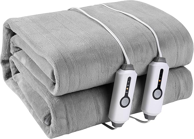 Electric Mattress Pad Queen Size 60"x80" with 10 Hours Auto Off 4 Heat Setting Dual Controller Fit Up to 15 Inch Deep Pocket, Machine Washable - Light Gray