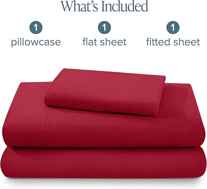 Bare Home Flannel Sheet Set 100% Cotton Twin Extra Long, Velvety Soft Heavyweight - Double Brushed Flannel - Deep Pocket (Twin XL, Red)