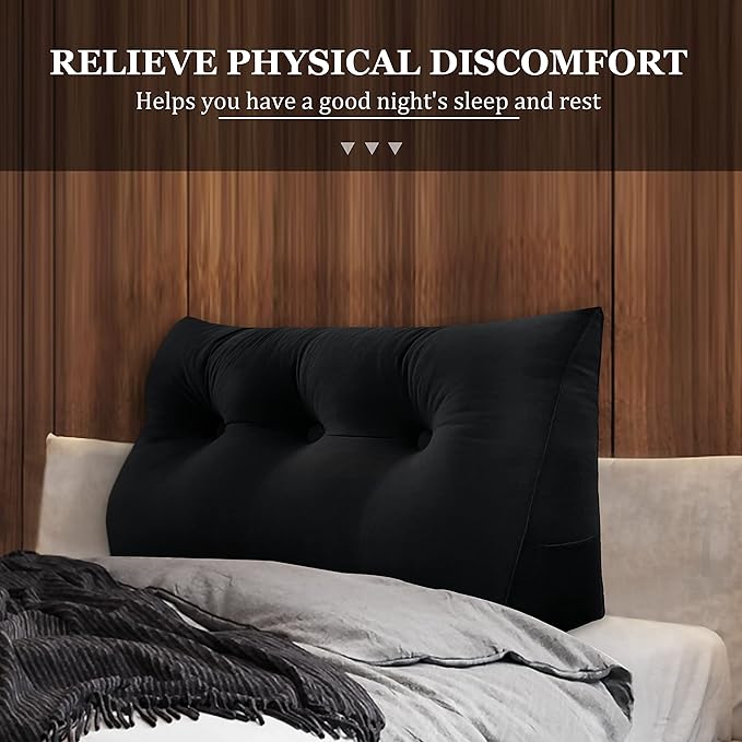 8 lbs Thickened Twin Wedge Pillow Headboard College Dorm Bed Velvet Wedge Pillow Backrest Triangular Headboard Pillows with Side Pocket, Dorm Bedding Essentials for Girls & Boys