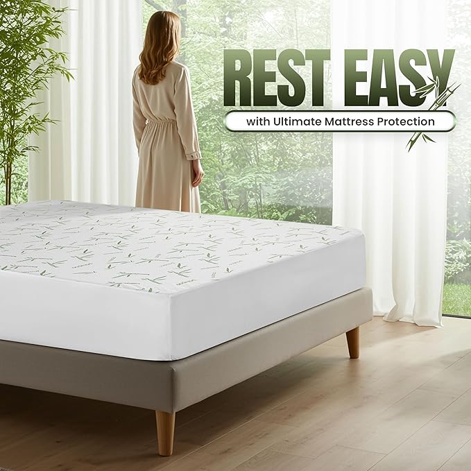 Utopia Bedding Waterproof Mattress Protector King Size Bed, Premium 200 GSM Bamboo Viscose Cooling Mattress Cover, Soft and Breathable, Fitted Style with 17 Inches Deep Stretchable Pockets