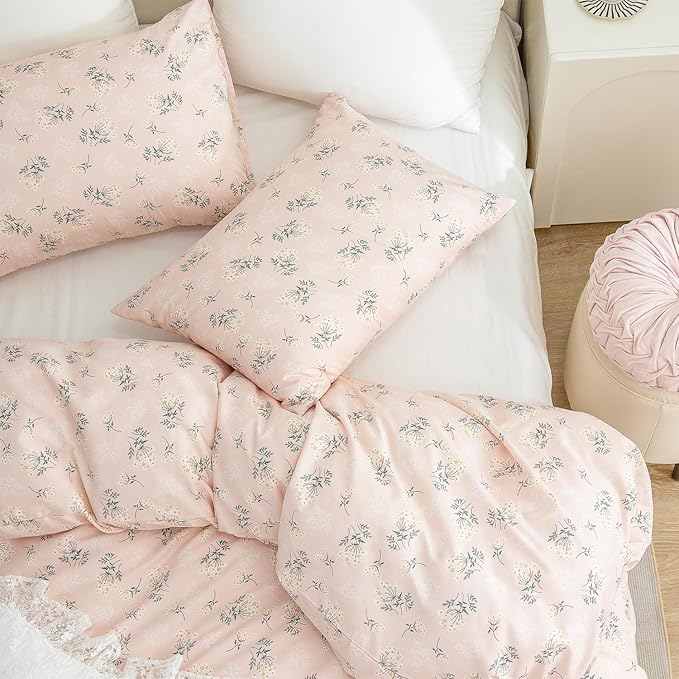 Jane yre Duvet Cover King Floral Brushed Microfiber 3 Pieces Bedding Set Garden Style Flower Pattern with Zipper Closure, Soft Breathable Comfy