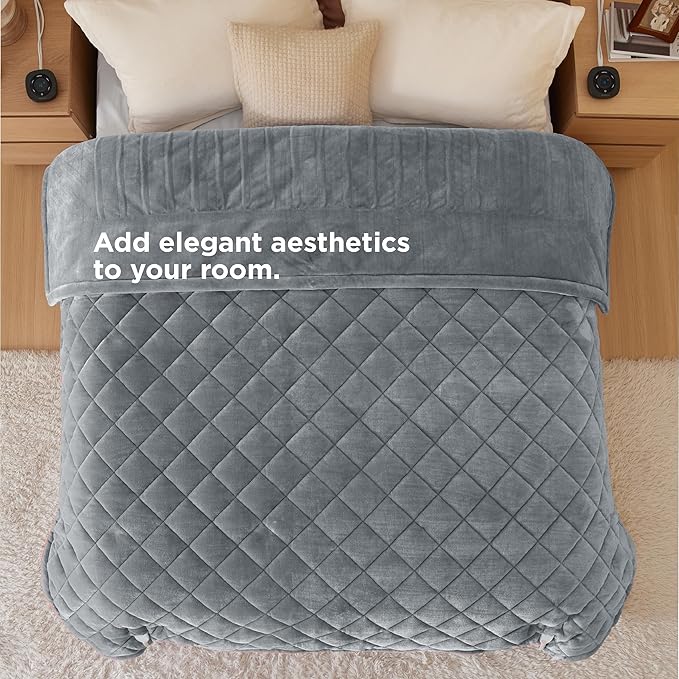 Bedsure Electric Blanket Queen Size - Dual Control Heated Weighted Blanket Queen with 10 Heat Settings, Fast Heating with 10 Time Settings (84x90 inches, Formal Gray)