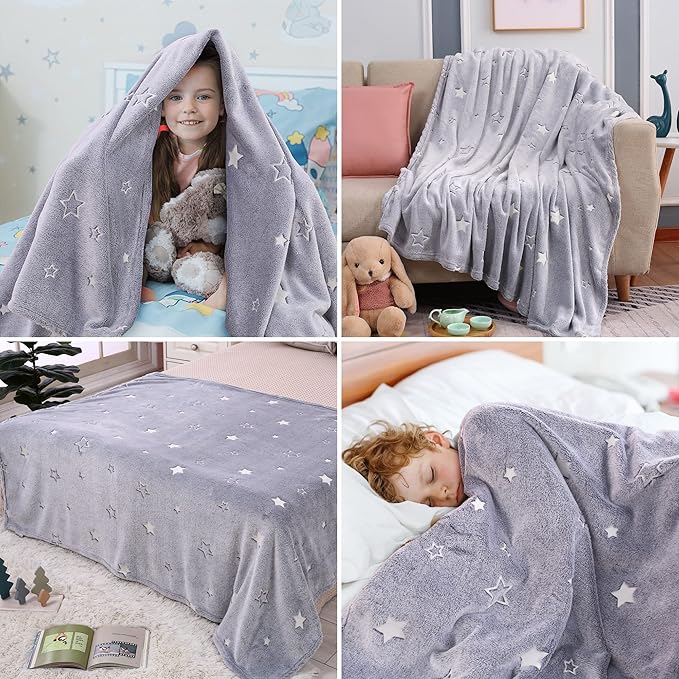 Glow in The Dark Blanket,Toddler Blankets for Boys, 60 x 50in Stars Throw Blanket Toys, Kids Blankets, for 1-10 Year Old Girl Easter Christmas Birthday Thanksgiving