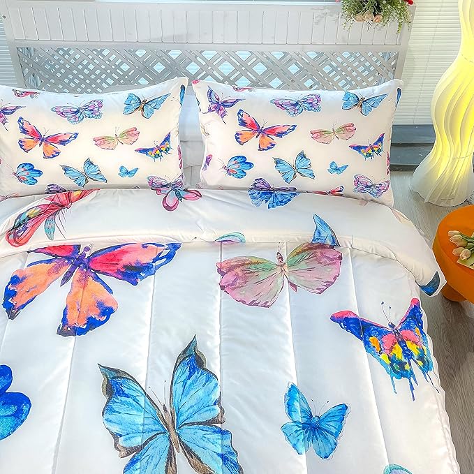 CVHOUSE Butterfly Bedding Set - Twin Butterfly Comforter Set with 1 Comforter and 2 Pillow Cases