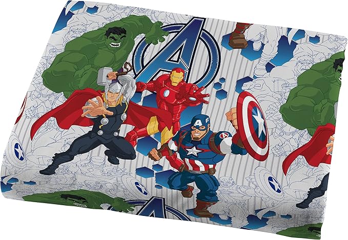 Marvel Avengers Blue Circle 5 Piece Full Bed Set - Includes Reversible Comforter & Sheet Set - Bedding Features Captain America & Iron Man - Fade Resistant Microfiber (Official Marvel Product)