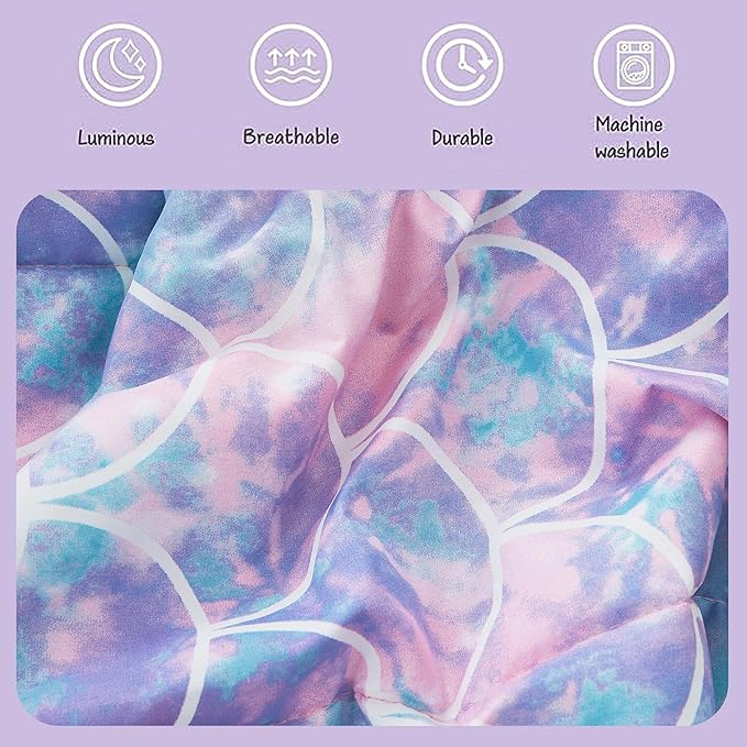 Kids Comforter Set Full Size for Girls, Glow in The Dark Mermaid Bedding Set 1 Comforter, 1 Decor Pillow, 2 Pillow Shams