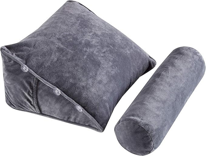 Cheer Collection Reading Wedge Pillow – TV Pillow with Adjustable Bolster Pillow, Memory Foam Back Support for Couch & Bed, Pillow Chair for Bed, Reading Pillows for Adults & Kids, Gray