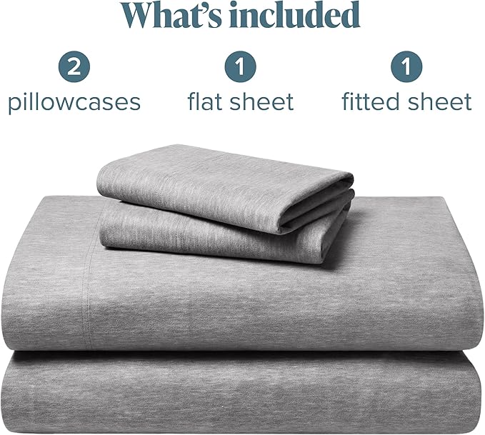 Bare Home Flannel Sheet Set 100% Cotton, Velvety Soft Heavyweight - Double Brushed Flannel - Deep Pocket (Queen, Heathered Light Grey)