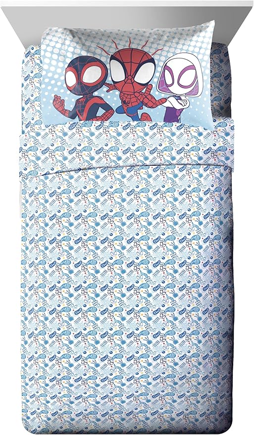 Jay Franco Kids Comforter Set Includes Sheets and Pillow Covers - Soft and Cozy Bed Set for Stylish Room Decor, Light Blue - Spidey & His Amazing Friends, 5 Piece Twin Bedding
