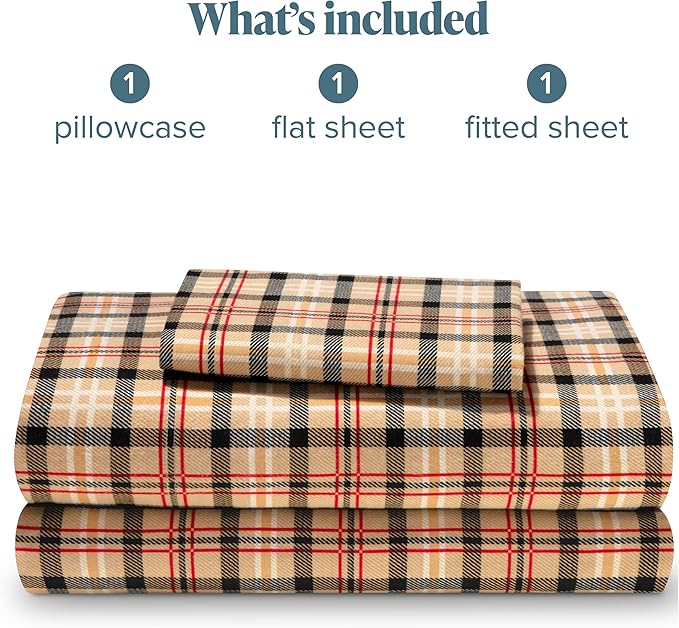 Bare Home Cotton Flannel Sheet Set Prints, 100% Cotton, Velvety Soft Heavyweight - Double Brushed for Softness & Comfort - Deep Pocket - Bed Sheets (Twin XL, Red Lodge Plaid)