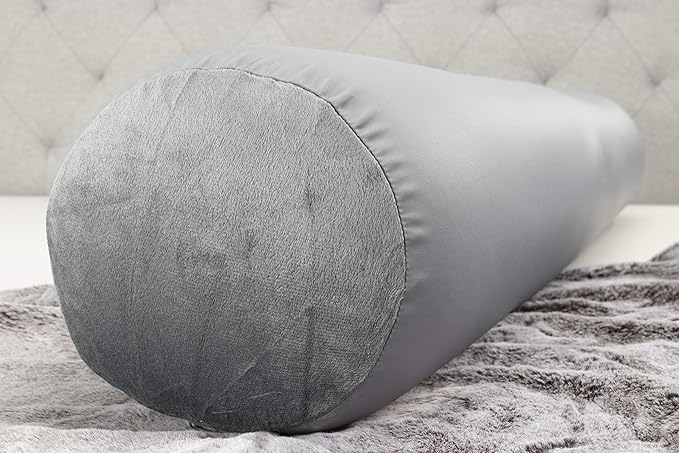 Straight Body Pillow, Full Size Premium Microbead,Side Sleeping/Maternity Pregnant Women, Supportive,Fluffy, Breathable, Cooling, 85/15 Spandex/Nylon Silky Anti-Aging Cover - 48 X 8 - Dark Grey