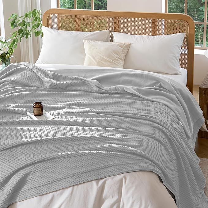 CHUFFED Cotton Waffle Blanket Queen Size-Plush Milk Velvet & Reversible Waffle Weave,Anti-Static 500Gsm Design,Thick Cozy Soft Winter Blanket for Bed, Couch, Sofa - Grey, 90x90 Inches