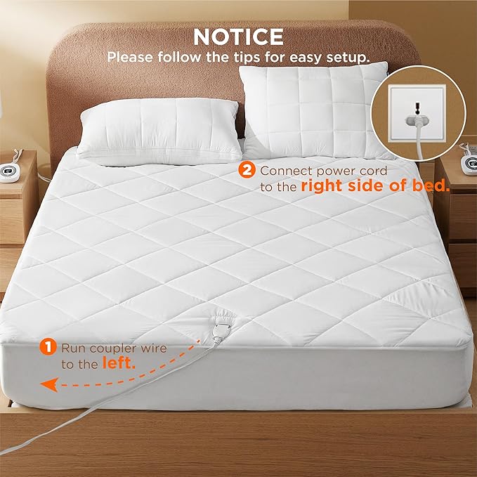 Bedsure Heated Mattress Pad King - Bed Warmer with Memory & Preheat Functions, 12-Hour Auto Off & 10 Heat Settings, Dual Controllers, Fast Heating, Brushed Electric Mattress Pad King, 78"x80"