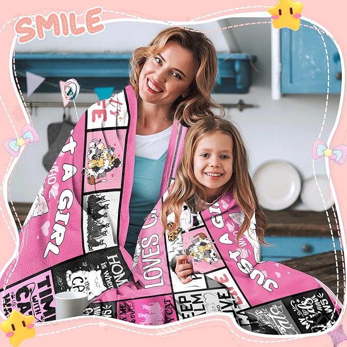 Just A Girl Who Love Cat Blanket for Girls, Cat Lover Gifts for Girls Women, Cats Gifts for Birthday Christmas, Cute Soft Warm Blanket 60" X 50" for Sleep Nap