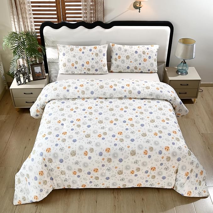 SDIII Planet Space Comforter Set Full 3 Pieces, Silky Breathable Microfiber and Spandex, Outer Space Bedding Full Size for Boys Girls Kids Teens