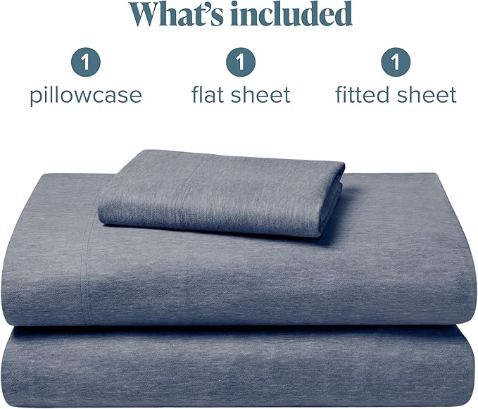 Bare Home Flannel Sheet Set Prints, 100% Cotton, Velvety Soft Heavyweight - Double Brushed Flannel for Extra Softness & Comfort - Deep Pocket - Bed Sheets (Twin, Heathered Indigo)