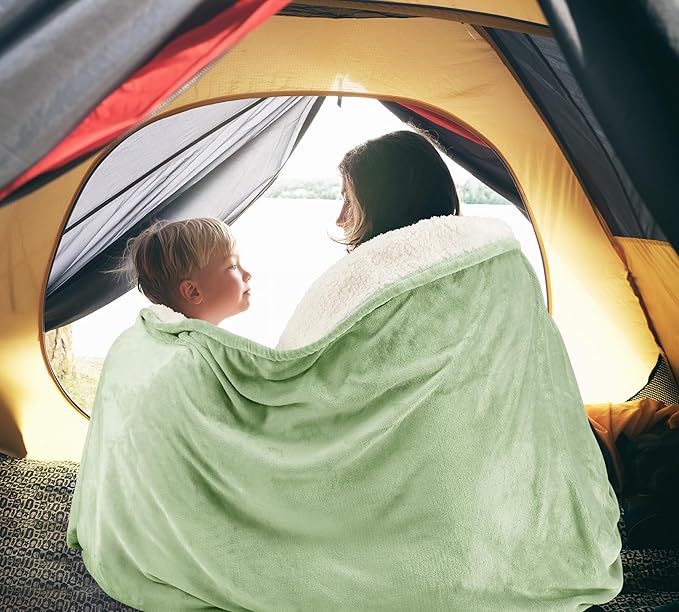 Utopia Bedding Sherpa Blanket California King Size (Sage Green, 102x96 Inches) - Soft Lightweight Plush Fleece Reversible Blanket for Bed, Sofa, Couch, Camping and Travel