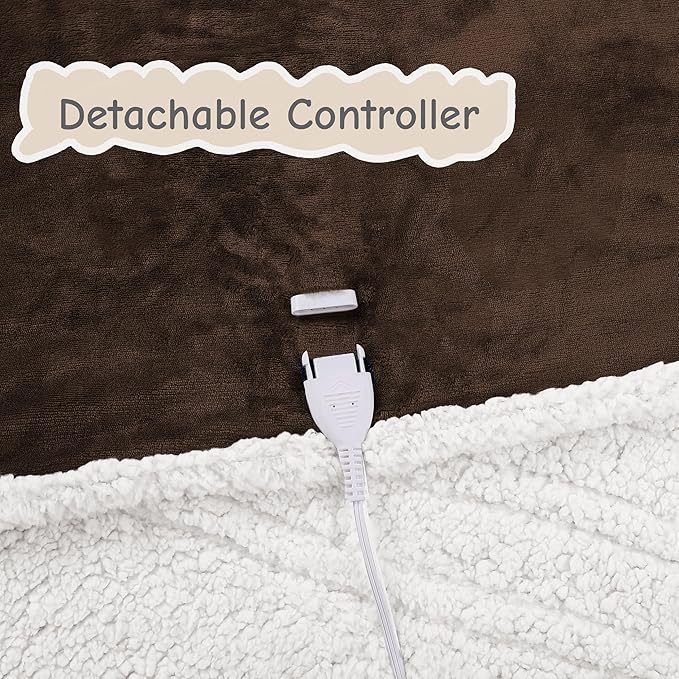 Electric Heated Blanket Throw Size 50"x60", Soft Flannel with Overheat Protection, 6 Adjustable Heat Settings & 3-Hour Auto-Off Timer, Fast Heating for Winter Comfort, Dark Brown