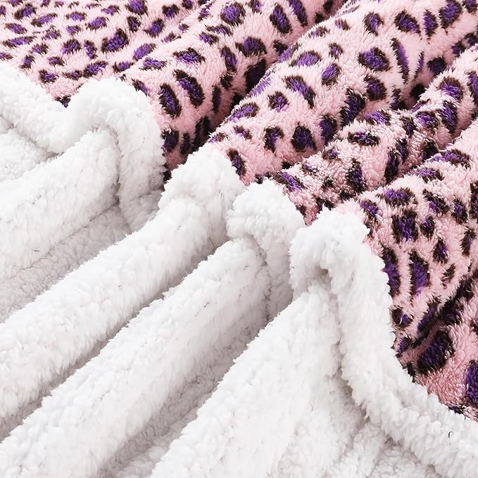 Electric Heated Blanket Full Size 72"×84" with 6 Heating Levels &10Hs Auto Off, Heating Double Sided Plush Sherpa, Fast Heating, Machine Washable Leopard Print Pink & Purple
