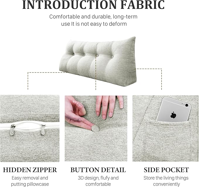 8 lbs Thickened Twin Headboard Pillow Wedge College Dorm Bed Pillow for Backrest Reading Triangular Pillow with Side Pocket for Sitting in Bed, Dorm Bedding Essentials for Girls & Boys White