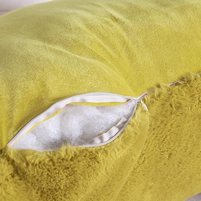 Home Soft Things Fox Faux Fur Bedrest Reading Pillow with Handle, Backrest Armrest Pillow Chair Back Support for Sitting up in Bed, Lemon Curry, 28" x 30" x 17"