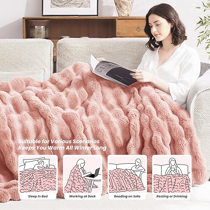 Heated Blanket Throw 50''x60'', Fast Heating Electric Blanket Ultra-Soft Faux Rabbit Fur with 5 Heat Levels & 5H Auto Shut-Off, Overheat Protection, Machine Washable