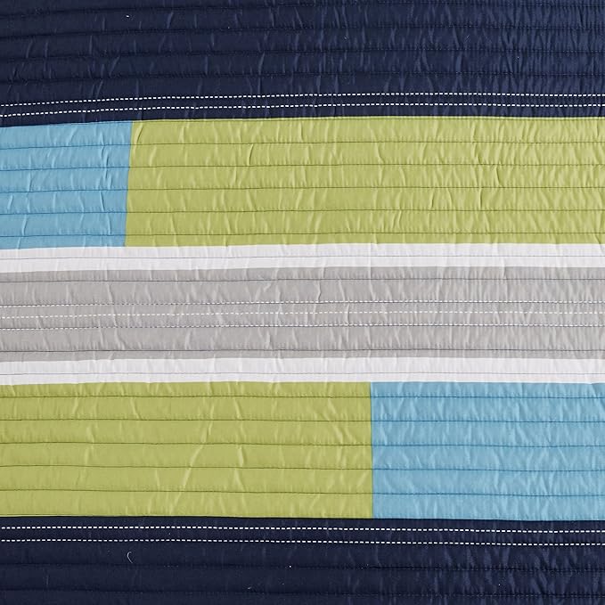 Comfort Spaces Quilt Set Trendy Casual Fun, Vibrant Color Design, Hypoallergenic All Season, Lightweight Coverlet Bedspread Cozy Kids Bedding & Sham Full/Queen Pierre Navy/Blue 3 Piece