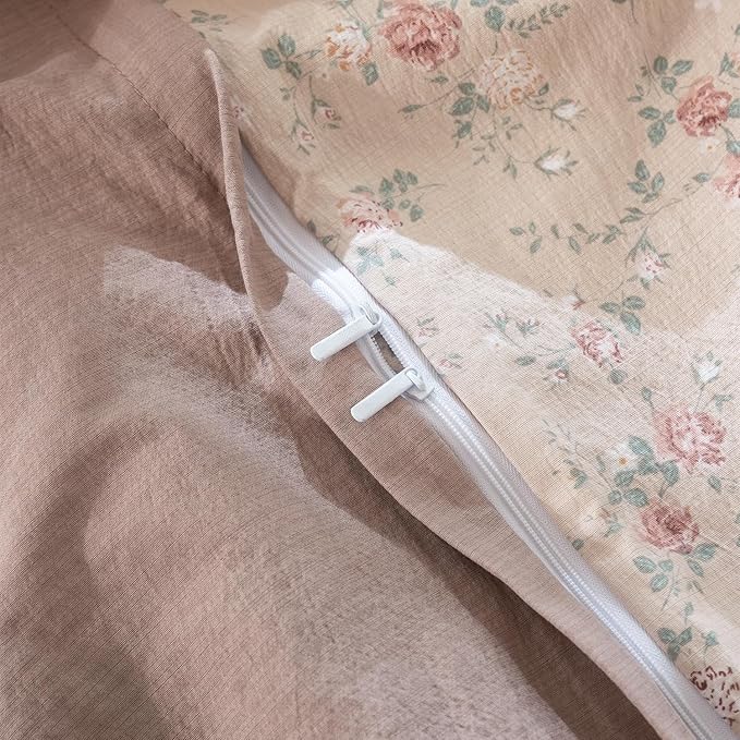Jane yre King Duvet Cover Floral Soft Brushed Microfiber Crinkle Gauze 3 Pieces Floral Bedding Set Garden Style Vintage Flower King Duvet Cover, with Zipper Closure Luxury Breathable Comfy