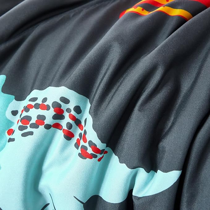 RYNGHIPY Dinosaur Bedding Set - Queen Size Comforter Set for Boys & Girls - Soft, Breathable, Cute Dinosaur Bed Set for All Season (Black, Queen)