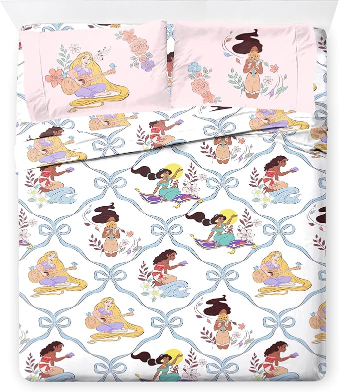 Jay Franco Kids Comforter Set Includes Sheets and Pillow Covers - Soft and Cozy Bed Set for Stylish Room Decor, Pink – Disney Princess, 7 Piece Queen