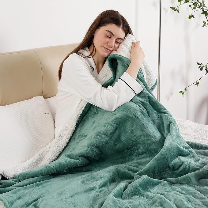 ESTINGO Full Electric Blanket, Heated Electric Blanket with Flannel and Sherpa, Washable Plush Heated Blanket with 6 Heating Levels & 1-10 Hours Auto Off, 72" x 84", Forest Green