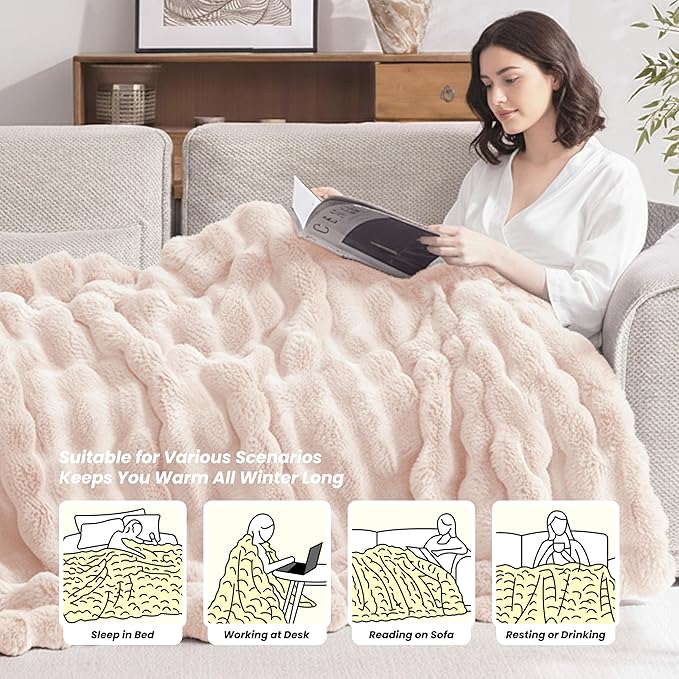 Heated Blanket Twin 62''x 84'', Fast Heating Electric Blanket Ultra-Soft Faux Rabbit Fur with 5 Heat Levels & 5H Auto Shut-Off, Overheat Protection, Machine Washable