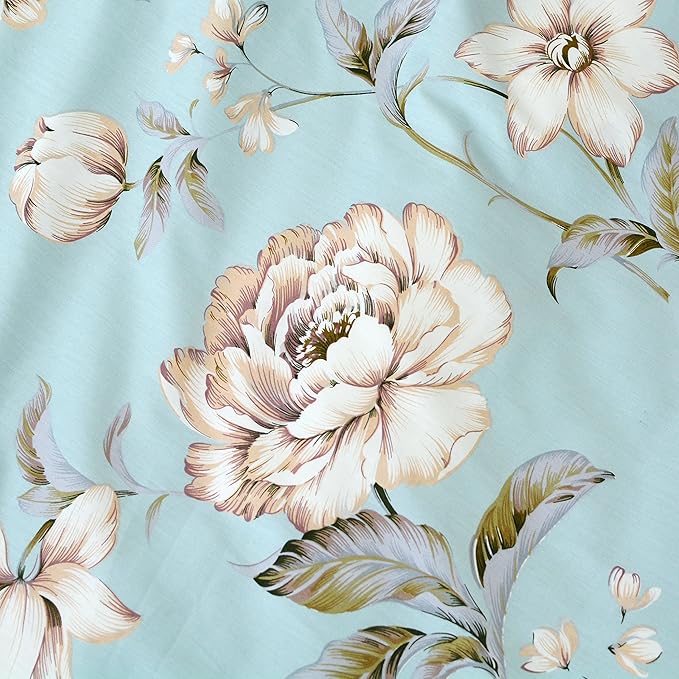 FADFAY Shabby Floral Duvet Cover Set Farmhouse Bedding Blue Cotton Summer Bedding with Hidden Zipper Closure 3 Pieces, 1duvet Cover & 2pillowcases (Full Size, Simple Style)