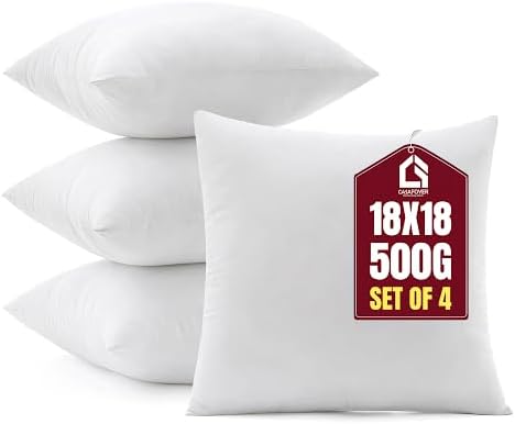 Throw Pillow Inserts (18"x18") | Set of 4 | Easy Maintenance Fluffy Inserts for Better Comfort | Polyester Gel Fibre Fill | No Feather Pokes | Machine Washable in Delicate Cycle