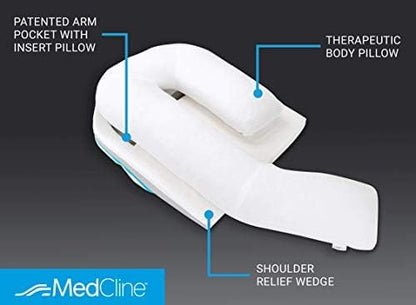 MedCline Shoulder Relief System, Bed Wedge Pillow for Shoulder Pain Relief, Therapeutic Body Pillow with Insert and Covers, Inclined Sleep Position with Arm Pocket, Small/Medium for 5'9" and Under