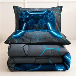 NTBED Game Console Comforter Set for Boys Girls Kids 3D Gaming Lightweight Microfiber Gamer Bedding Sets (Blue, Twin)