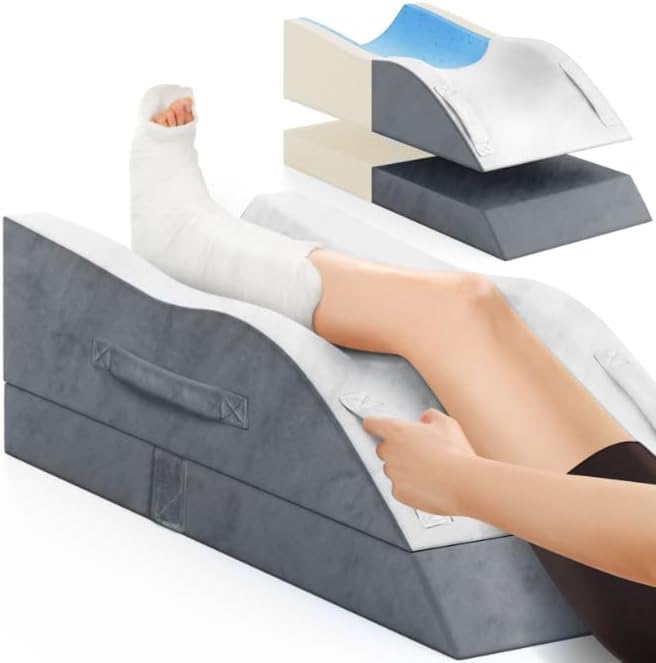 Leg Elevation Pillows, Wedge Pillow for After Surgery, Memory Foam Leg Support Adjustable, Comfort Care for Back Knee Hip Ankles Pain, Knee Pillow for Sleeping Blood Circulation Dark Grey & White