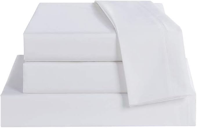 100% Supima Cotton Sheets 600 Thread Count,Bed Sheet Set Queen Size Sheets 4 Pieces,Soft & Silk Sateen Weave, Fits Mattress Up to 18",Deep Pocket, Breathable & Fade Resistant(Pure White,Queen)