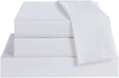 100% Supima Cotton Sheets 600 Thread Count,Bed Sheet Set Queen Size Sheets 4 Pieces,Soft & Silk Sateen Weave, Fits Mattress Up to 18",Deep Pocket, Breathable & Fade Resistant(Pure White,Queen)