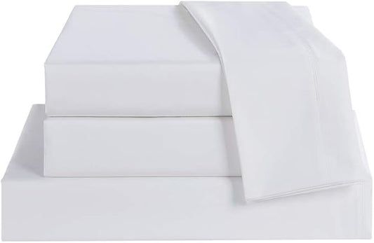100% Supima Cotton Sheets 600 Thread Count,Bed Sheet Set Queen Size Sheets 4 Pieces,Soft & Silk Sateen Weave, Fits Mattress Up to 18",Deep Pocket, Breathable & Fade Resistant(Pure White,Queen)
