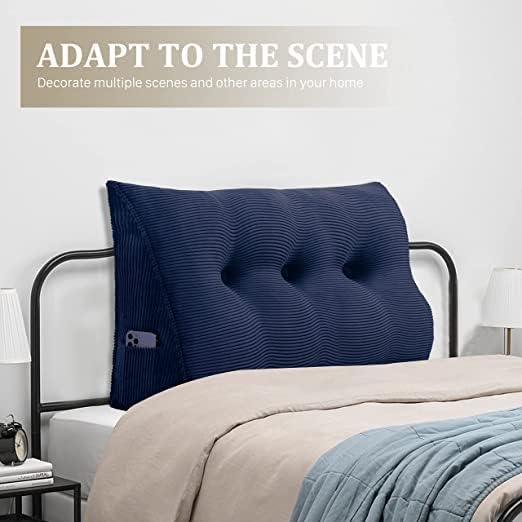 Wedge Headboard Pillow Dorm Room Reading Pillow Back Support for Sitting Up in Bed Bolster Lumbar Cushion Body Positioning Bedrest Corduroy (Navy Blue, Twin (39 * 8 * 20in))