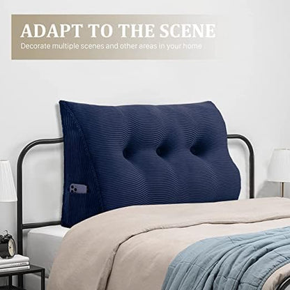 Wedge Headboard Pillow Dorm Room Reading Pillow Back Support for Sitting Up in Bed Bolster Lumbar Cushion Body Positioning Bedrest Corduroy (Navy Blue, Twin (39 * 8 * 20in))