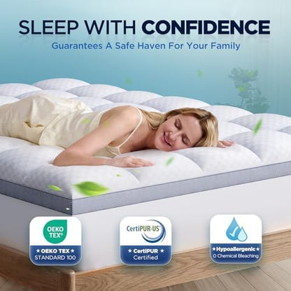 Premium Memory Foam Mattress Topper King for Ultra Comfort, 2 Inch Plush Pillow Top King Mattress Topper with Breathable Air Mesh Sides, Soft Mattress Pad Cover with Deep Pocket Fits 6-21" Mattress