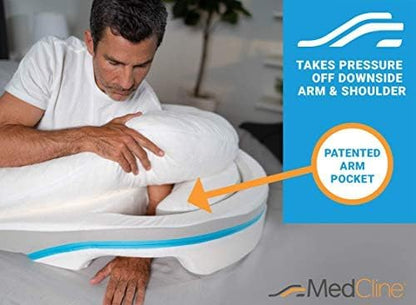 MedCline Shoulder Relief System, Bed Wedge Pillow for Shoulder Pain Relief with Therapeutic Body Pillow, Insert, and Covers, Inclined Sleep Position with Arm Pocket, Large for 5'10" and Above