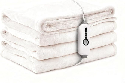Electric Heated Blanket Throw Size 50×60, Breathable & Luxurious Flannel,Soft Warm Gift with Over-Heat Protection,4 Heating Levels & 3 H Auto Shut Off, Machine Washable, White