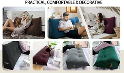 Bed Wedge Headboard Pillow - College Dorm Reading Pillow Back Support While Sitting in Bed - Ergonomic Lumbar Pillow Body Positioning Bed Pillow - Velvet Beige 76IN