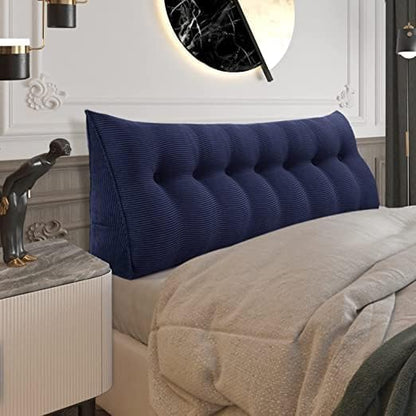 Wedge Headboard Pillow Dorm Room Reading Pillow Back Support for Sitting Up in Bed Bolster Lumbar Cushion Body Positioning Bedrest Corduroy (Navy Blue, King (76 * 8 * 20in))