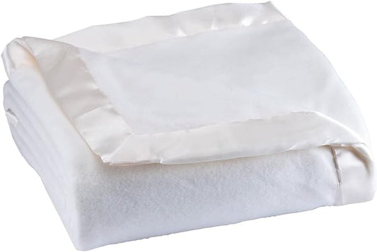 OakRidge Satin Fleece Blanket, Full/Queen, Twin or King Size – 100% Polyester Lightweight Fabric and Cozy Satin Binding Edges in Tightly Folding Travel Blanket, White