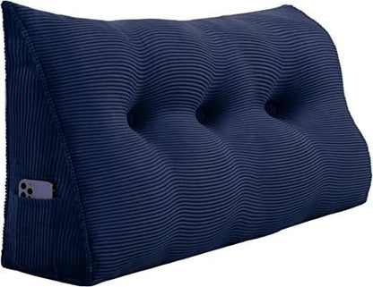 Wedge Headboard Pillow Dorm Room Reading Pillow Back Support for Sitting Up in Bed Bolster Lumbar Cushion Body Positioning Bedrest Corduroy (Navy Blue, Twin (39 * 8 * 20in))
