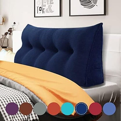 Wedge Headboard Pillow Dorm Room Reading Pillow Back Support for Sitting Up in Bed Bolster Lumbar Cushion Body Positioning Bedrest Corduroy (Navy Blue, Full (54 * 8 * 20in))